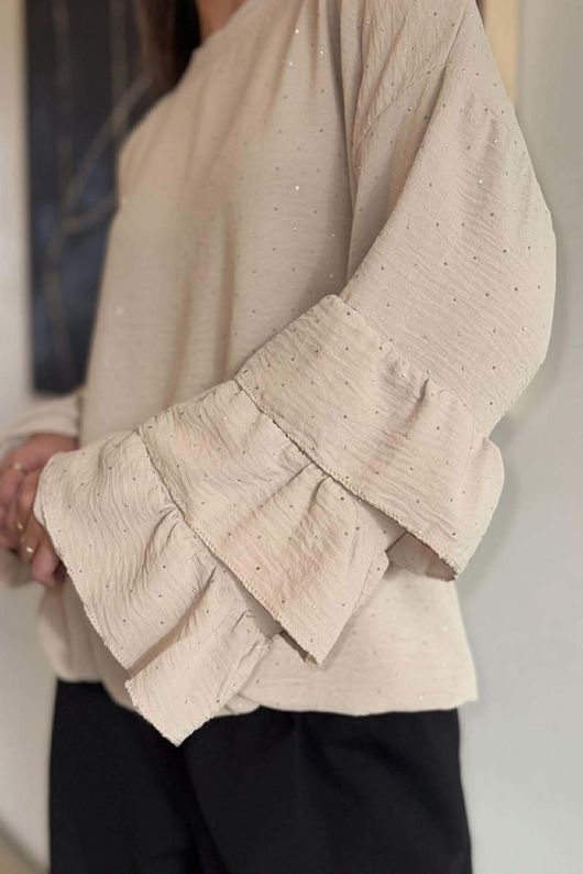 Stella Micro Stud Ruffle Blouse Stone